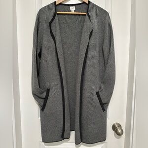 J. Crew Factory Vanessa 100% Cotton Black and White Herringbone Open Cardigan